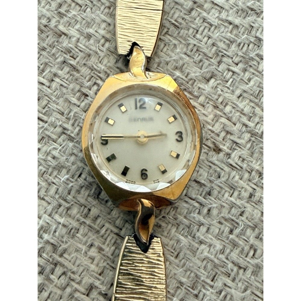 Vintage Benrus Ladies Watch Gold Tone‎ 10K GF Bracelet Cloudy Crystal